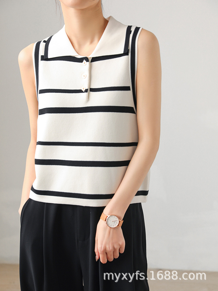 Blouses & Tops | Womens Stripe Sleeveless Cotton Blend Polo Shirt Blouses & Tops Blouses & Tops