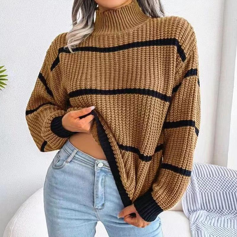 Knitwear | Womens Stripe Funnel Neck Wool Blend Jumper Knitwear Knitwear