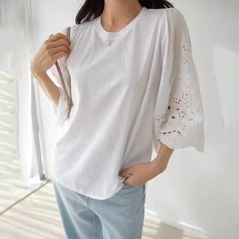 T-Shirts & Vests | Womens Broderie Anglaise Cotton T-Shirt T-Shirts & Vests T-Shirts & Vests