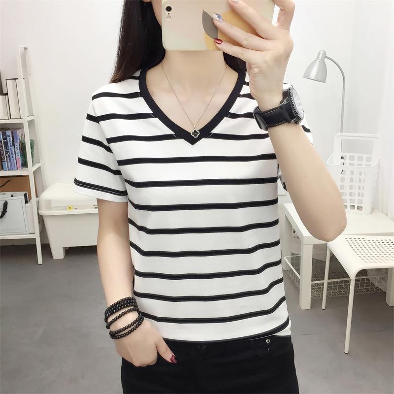 T-Shirts & Vests | Womens Stripe V-Neck Cotton T-Shirt T-Shirts & Vests T-Shirts & Vests