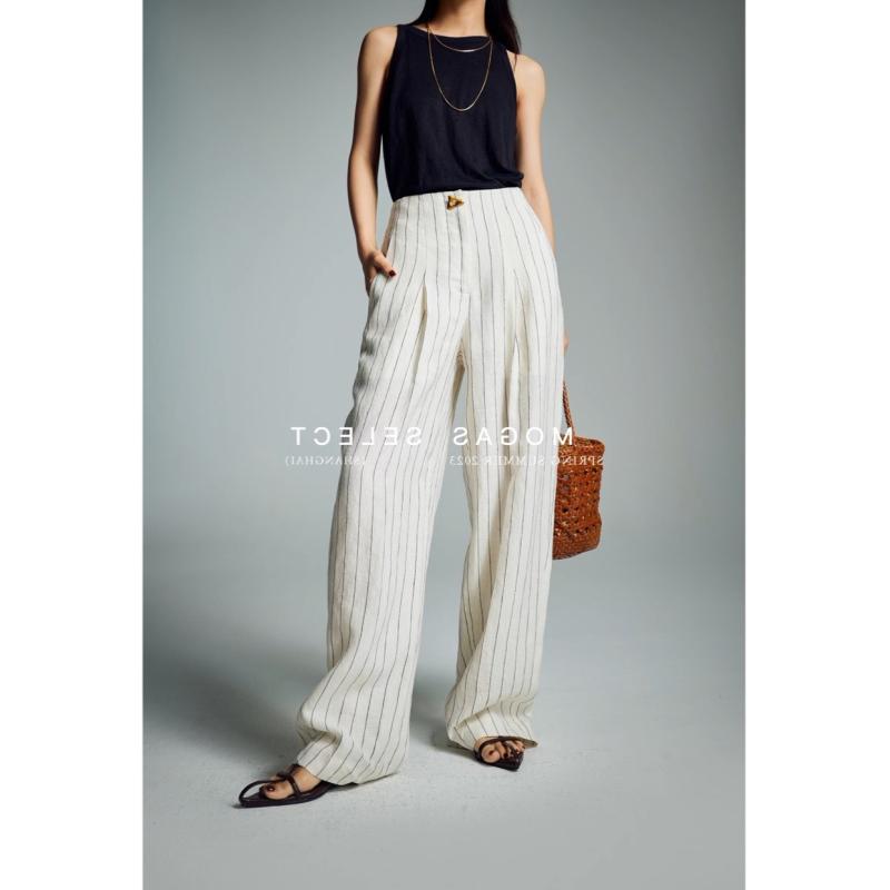 Trousers | Womens Strpied Linen and Cotton Trouser Trousers Trousers